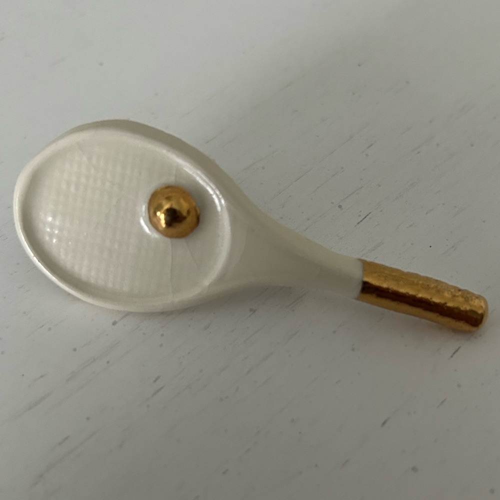 Cream and Gold Tennis Racket Handcrafted Pin - Picture 2 of 8
